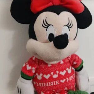 Disney Minnie Mouse Plush with Red & White Christmas Pajamas PJ's Red Bow